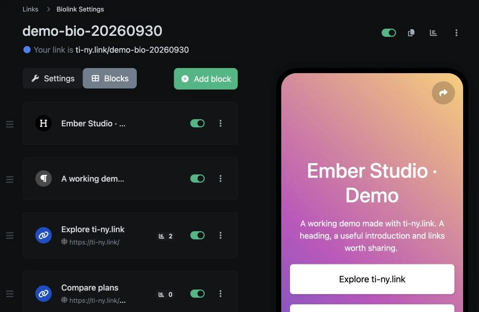 Blocks editor for the Ember Studio demonstration bio page